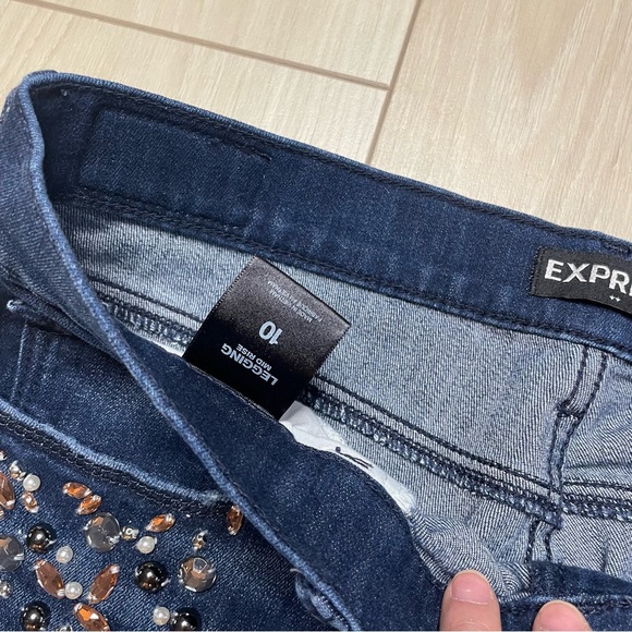 Express Rhinestone Mid Rise Legging Dark Denim Jeans - Picture 3 of 5